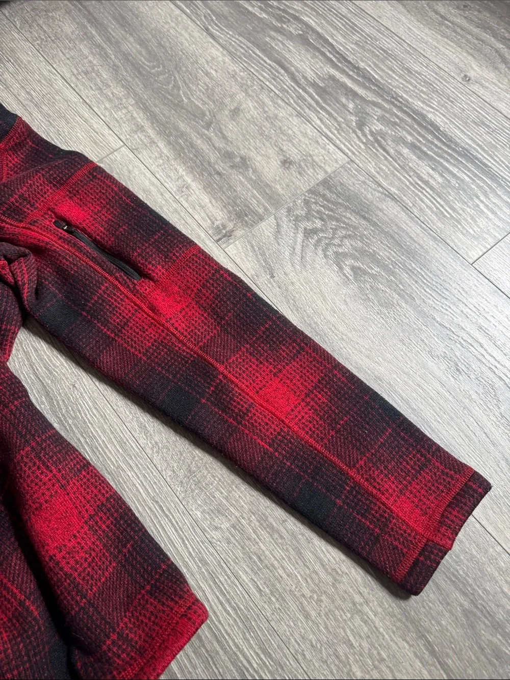 The North Face Men’s Red and Black Plaid Quarter-Zip Fleece
